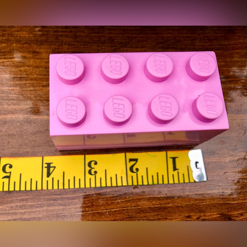 LEGO Yellow Building Block Shaped Pencil Case Pink Small Storage Box Container - Picture 9 of 13